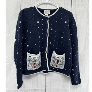 Christopher & Banks Caroling Snowman Beaded Knit Grandpa Christmas Sweater